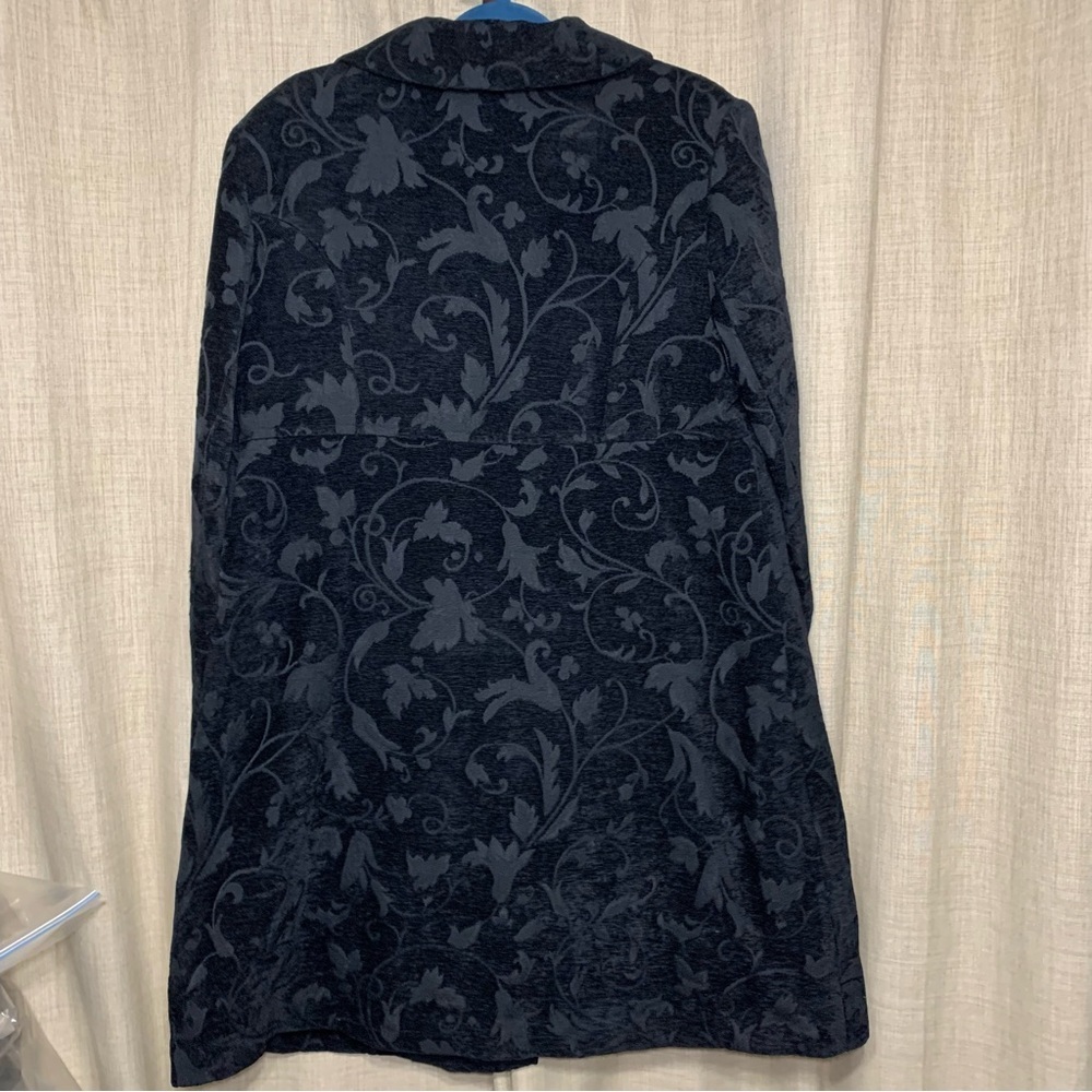 Vintage Black Velvet Jacket Baroque Floral 13/14 Button Front Mid Length Trench - Picture 14 of 15